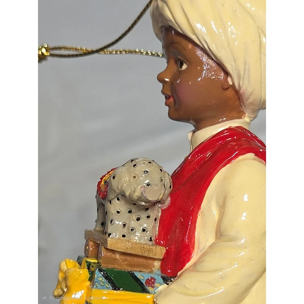 African Heritage Christmas Ornaments Set of 2 Boy with Elephant Girl with Basket - Picture 12 of 16